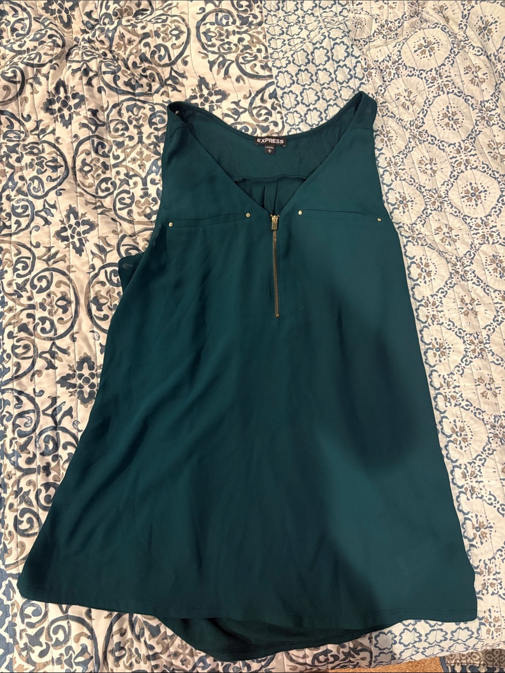 Express Teal Zip-Front Sleeveless top